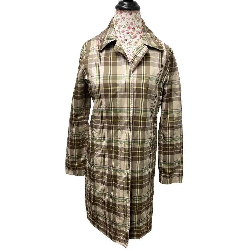 🤎 GAP S Plaid Coat Brown Tan Country Core Vintage Style Lightweight Jacket - Picture 1 of 4